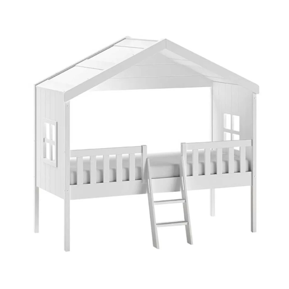 Kinder Wohnen Halbhohes Hausbett in Weiß lackiert - Kumaria