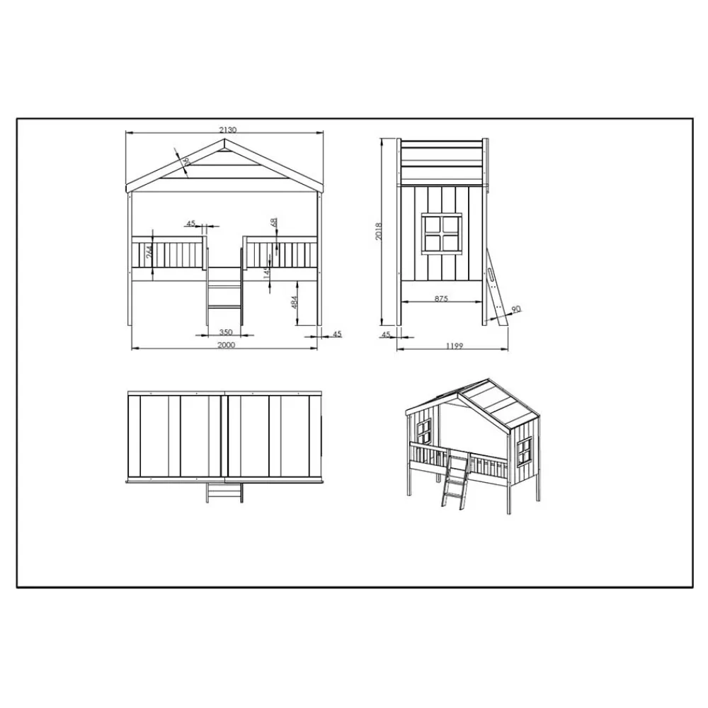 Kinder Wohnen Halbhohes Hausbett in Weiß lackiert - Kumaria
