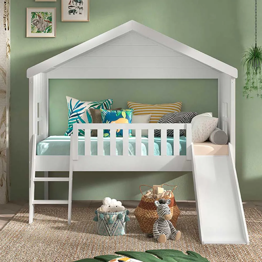 Wohnen Kinderbetten*Halbhohes Hausbett mit Rutsche & Leiter - Coreen
