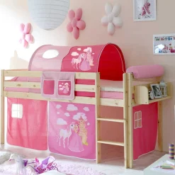 Wohnen Kindermöbel|Kinderbetten*Halbhohes Kinderbett Wonder mit Vorhang im Prinzessin Design
