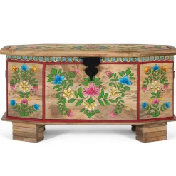 Wohnen Boho Style Möbel|Holztruhen*Handbemalte Holztruhe mit Blumen Motiven - Hectos