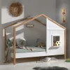 Kinder Wohnen Haus Kinderbett in Weiß & Eichefarben - Zorya