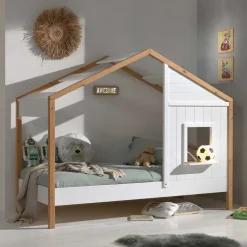 Kinder Wohnen Haus Kinderbett in Weiß & Eichefarben - Zorya