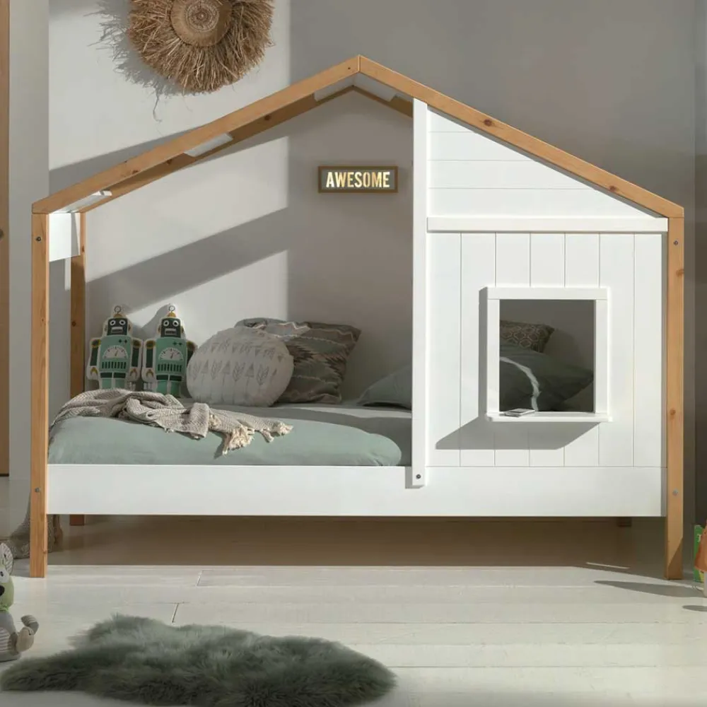 Kinder Wohnen Haus Kinderbett in Weiß & Eichefarben - Zorya