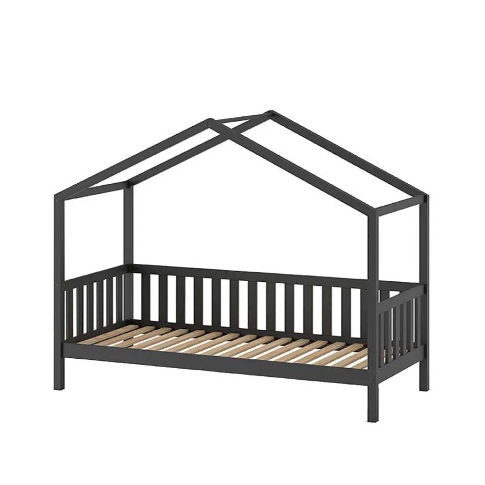 Kinder Wohnen Hausbett in Anthrazit aus Kiefernholz - Neptunus