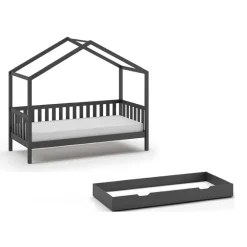 Kinder Wohnen Hausbett in Anthrazit aus Kiefernholz - Neptunus