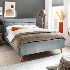 Wohnen Skandinavische Möbel|Jugendbetten*Hellblaues Polsterbett mit Bettkasten - Annelie