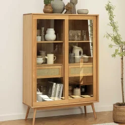 Wohnen Helles Highboard mit Glas in Natur - Saltenas