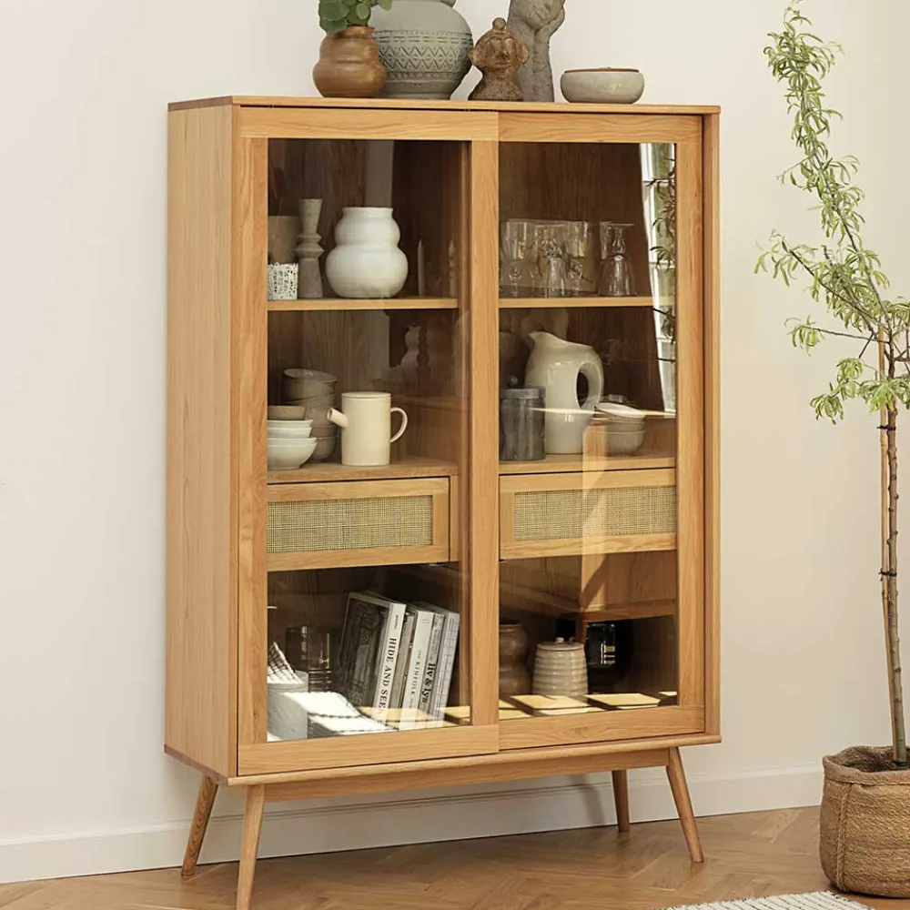 Wohnen Helles Highboard mit Glas in Natur - Saltenas