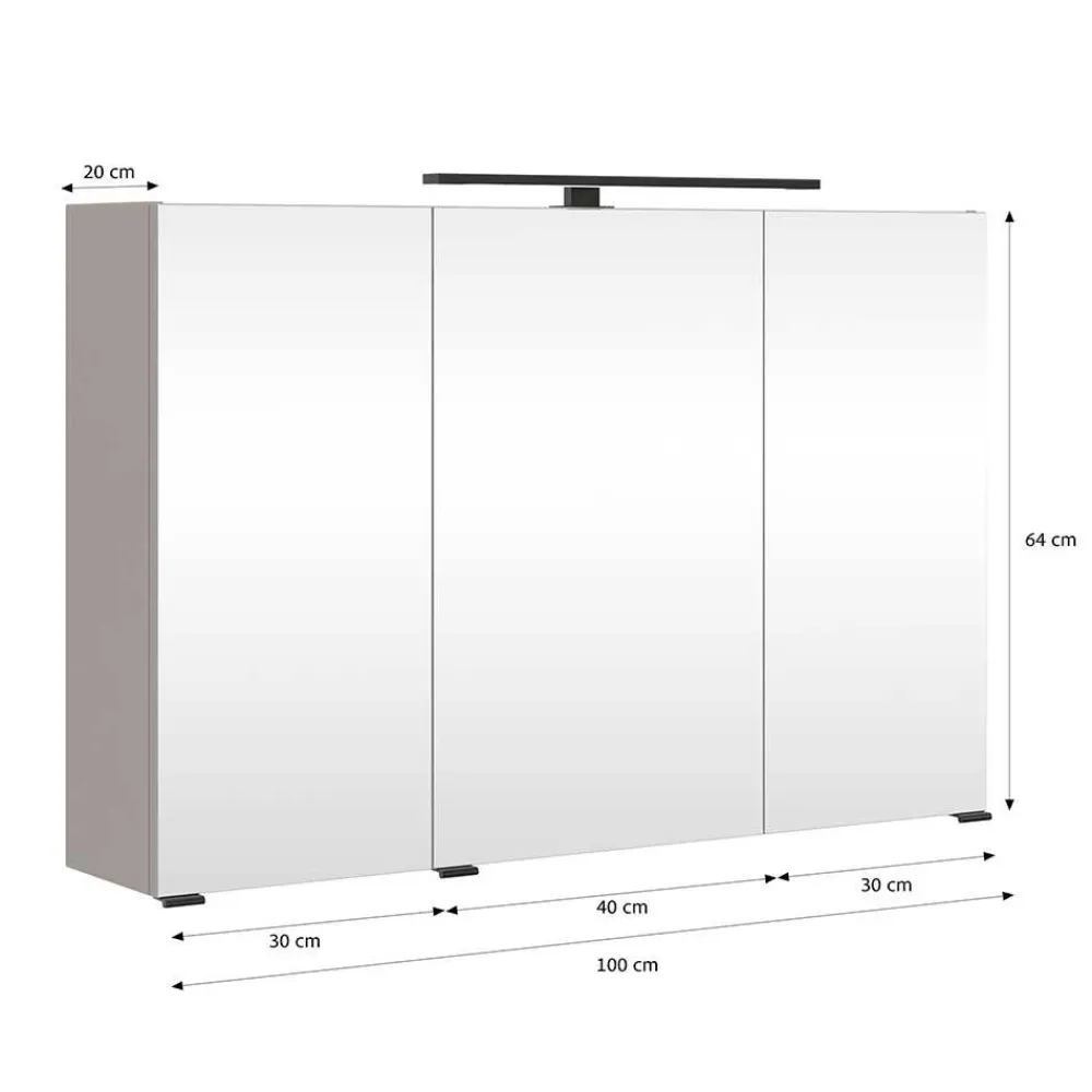 Wohnen Bad-Spiegelschränke*Hellgrauer Bad-Spiegelschrank 3-türig - Adendras