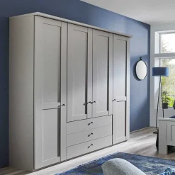 Wohnen Hellgrauer Kleiderschrank mit Metallgriffen - Ridonna