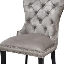 Wohnen Küchenstühle|Esszimmerstühle*Hellgrauer Polsterstuhl mit Knöpfen & Nieten - Hokulani