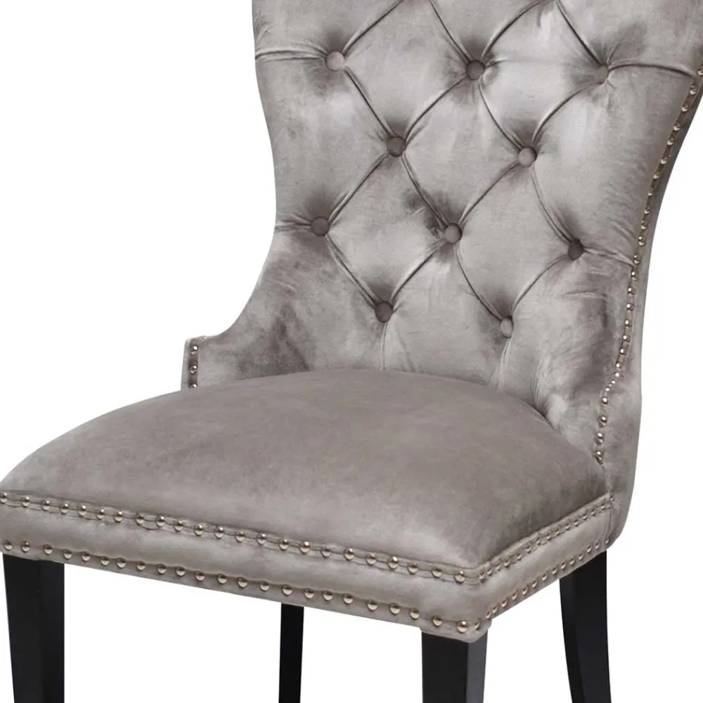 Wohnen Küchenstühle|Esszimmerstühle*Hellgrauer Polsterstuhl mit Knöpfen & Nieten - Hokulani