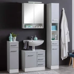 Wohnen Badezimmer Komplett*Hellgraues Badezimmermöbel Set günstig - Girios (vierteilig)