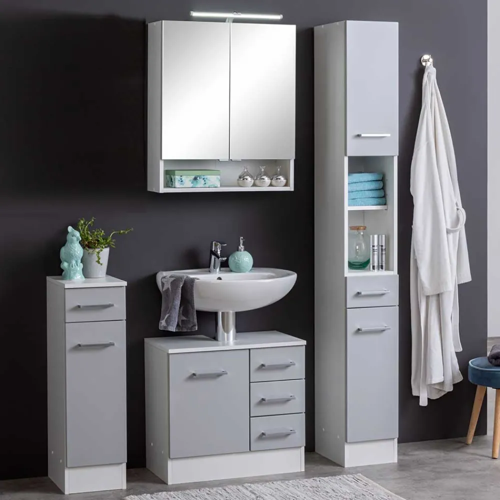 Wohnen Badezimmer Komplett*Hellgraues Badezimmermöbel Set günstig - Girios (vierteilig)