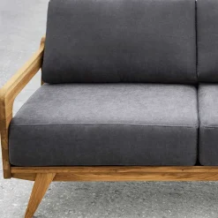 Wohnen Retro Möbel|Sofas*Hellgraues Stoff Sofa mit Wildeiche Gestell - Hardus