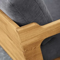 Wohnen Retro Möbel|Sofas*Hellgraues Stoff Sofa mit Wildeiche Gestell - Hardus