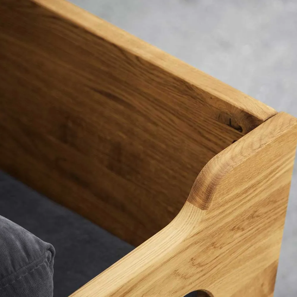Wohnen Retro Möbel|Sofas*Hellgraues Stoff Sofa mit Wildeiche Gestell - Hardus