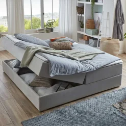 Wohnen Betten|Betten*Hellgraues Stoffbett ohne Kopfteil mit Bettkasten - Craig