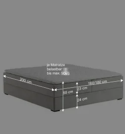 Wohnen Betten|Betten*Hellgraues Stoffbett ohne Kopfteil mit Bettkasten - Craig