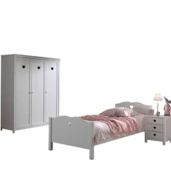 Wohnen Kinderzimmer Komplett|Kindermöbel*Herz Design Kinderzimmer in Weiß - Grandory (dreiteilig)