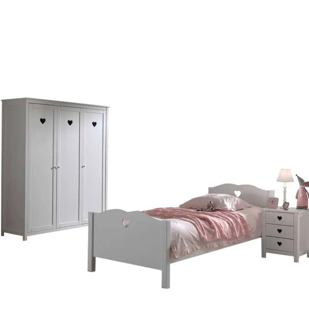 Wohnen Kinderzimmer Komplett|Kindermöbel*Herz Design Kinderzimmer in Weiß - Grandory (dreiteilig)