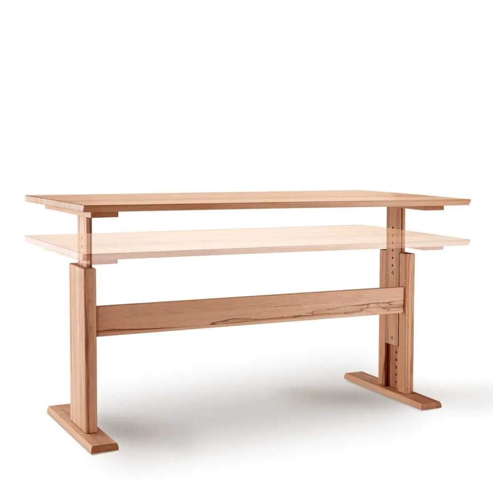 Wohnen Bürotische*Höhenverstellbarer Holz-Schreibtisch aus Kernbuche - Senklas