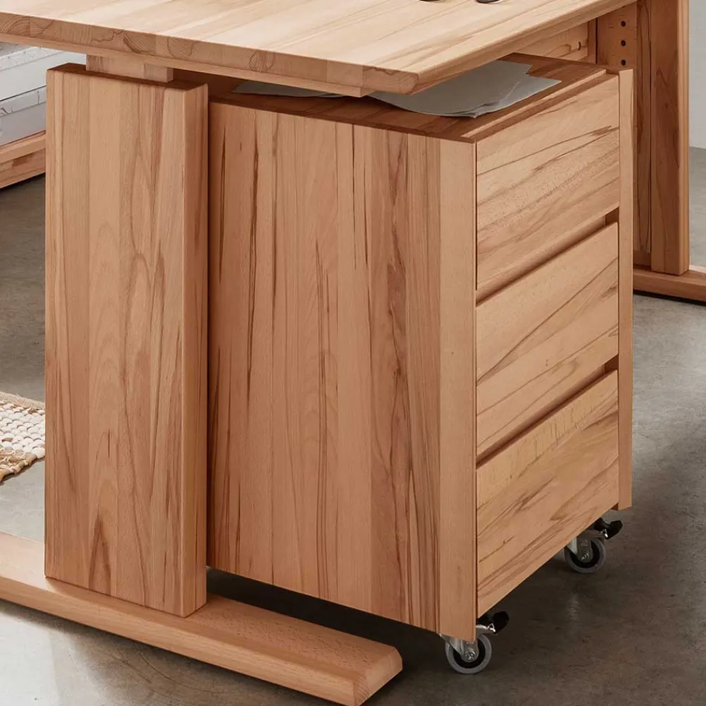 Wohnen Bürotische*Höhenverstellbarer Holz-Schreibtisch aus Kernbuche - Senklas