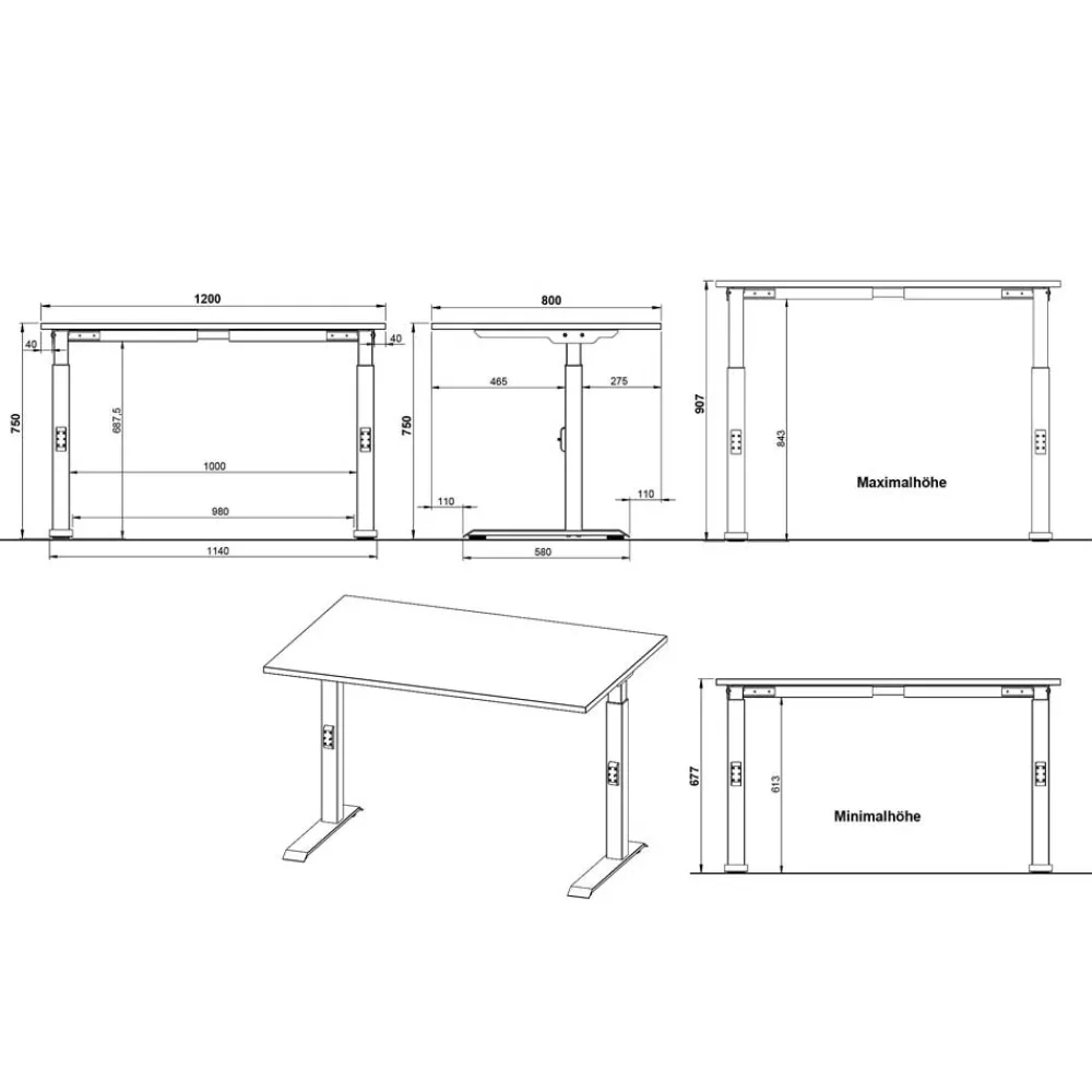 Wohnen Schwarze Möbel|Tische*Höhenverstellbarer Officetisch in Hellgrau - Great