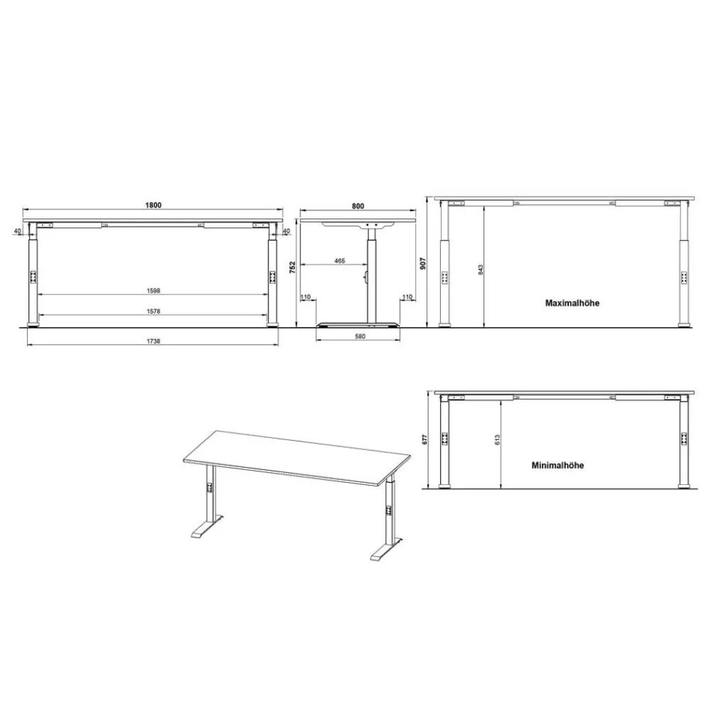 Wohnen Schwarze Möbel|Tische*Höhenverstellbarer Officetisch in Hellgrau - Great