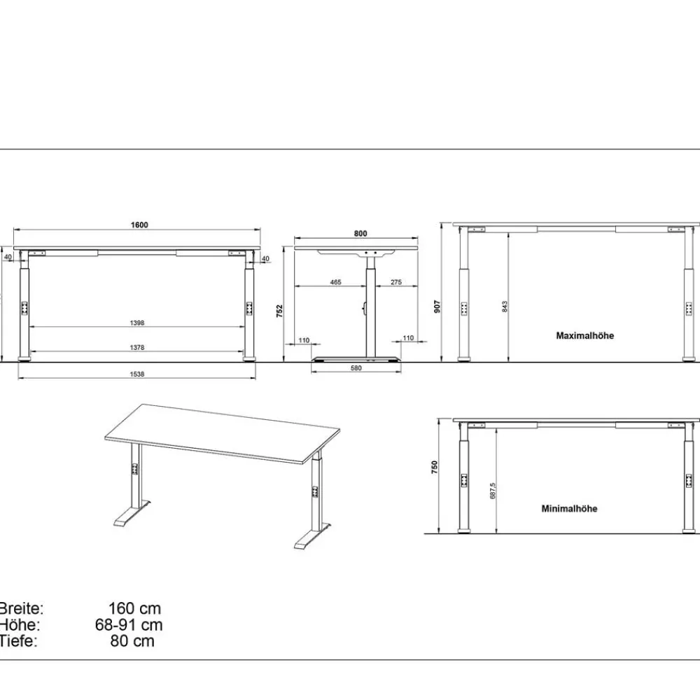 Wohnen Höhenverstellbarer Officetisch in vier Größen - Joina