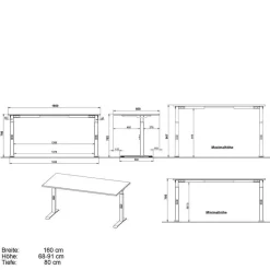 Wohnen Bürotische*Höhenverstellbarer Officetisch in Weiß - Sparkle (zweiteilig)