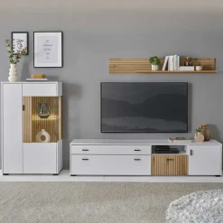 Wohnen Highboard & TV Lowboard & Wandboard Set - Nenaloro (dreiteilig)