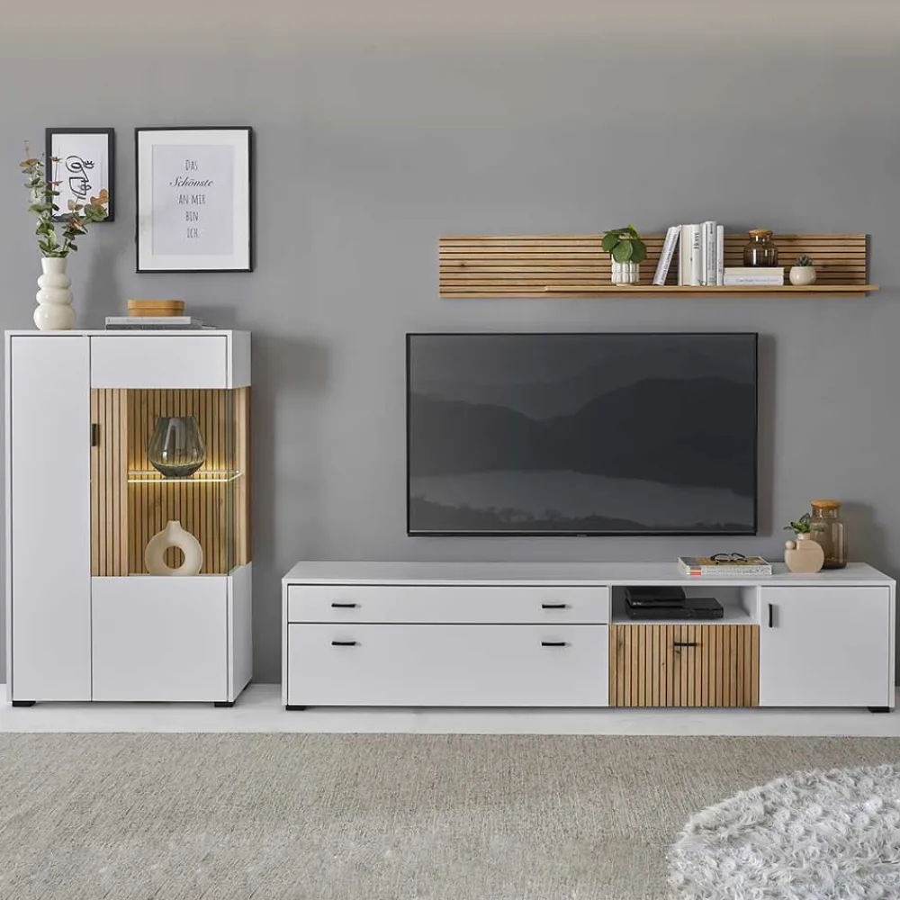 Wohnen Highboard & TV Lowboard & Wandboard Set - Nenaloro (dreiteilig)