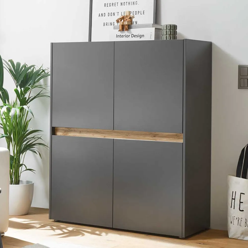 Wohnen Küchenschränke|Highboards*Highboard in Anthrazit & Wildeiche Dekor - Ahilav