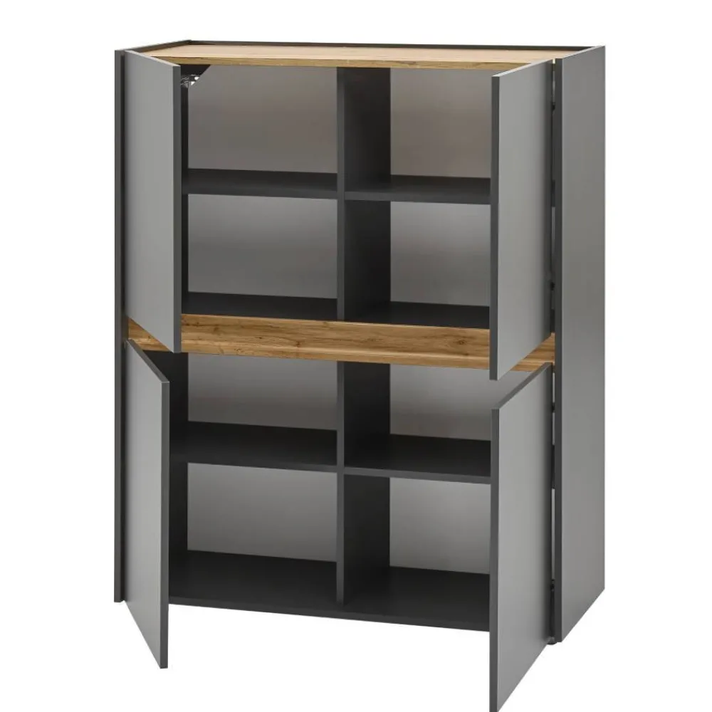 Wohnen Küchenschränke|Highboards*Highboard in Anthrazit & Wildeiche Dekor - Ahilav