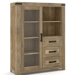 Wohnen Esszimmer-Vitrinen|Esszimmerschränke*Highboard in Eiche Dunkel mit Glaseinsatz - Hilary