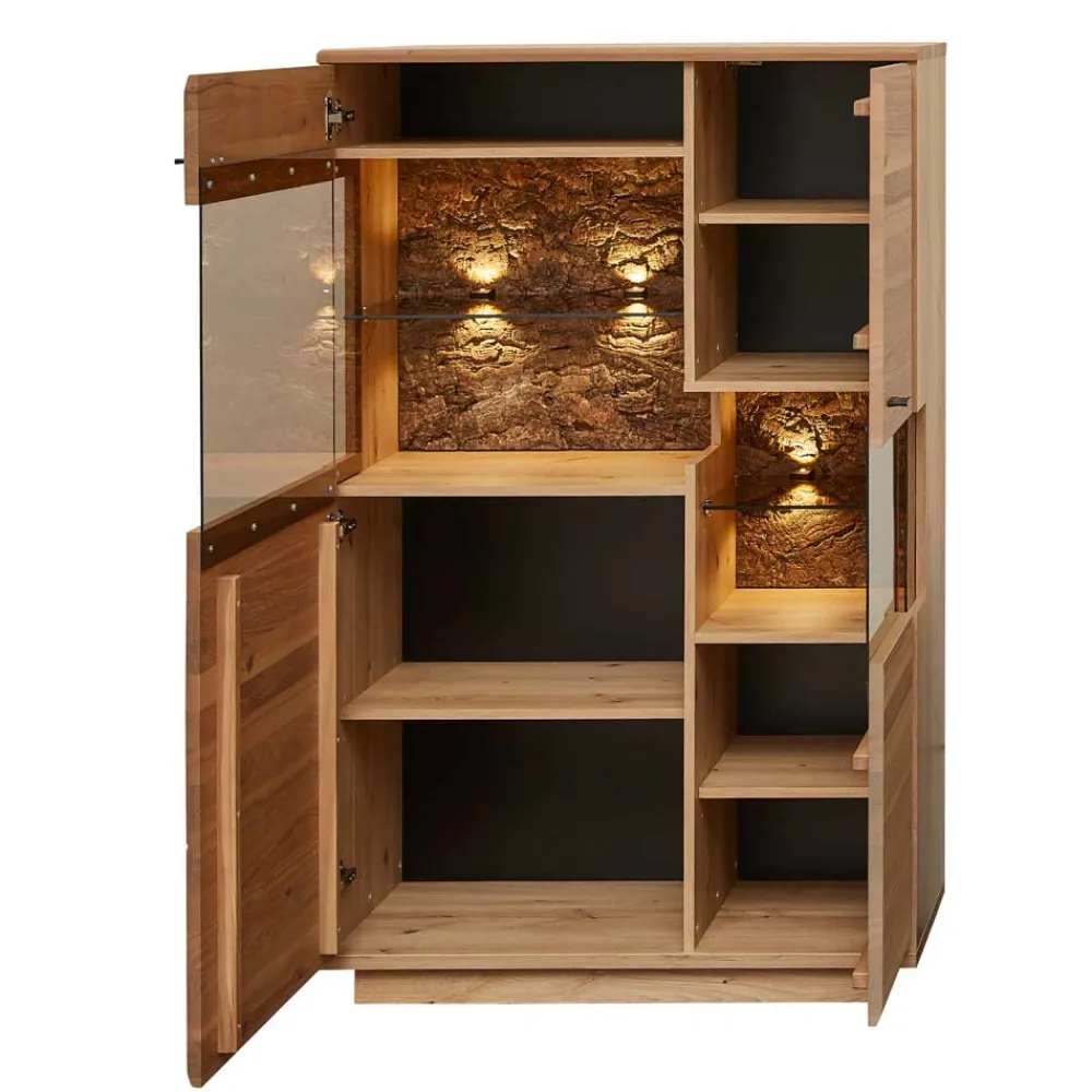 Wohnen Vitrinen|Wohnzimmer-Vitrinen*Highboard in Esche und Wildeiche mit Glas - Cassna