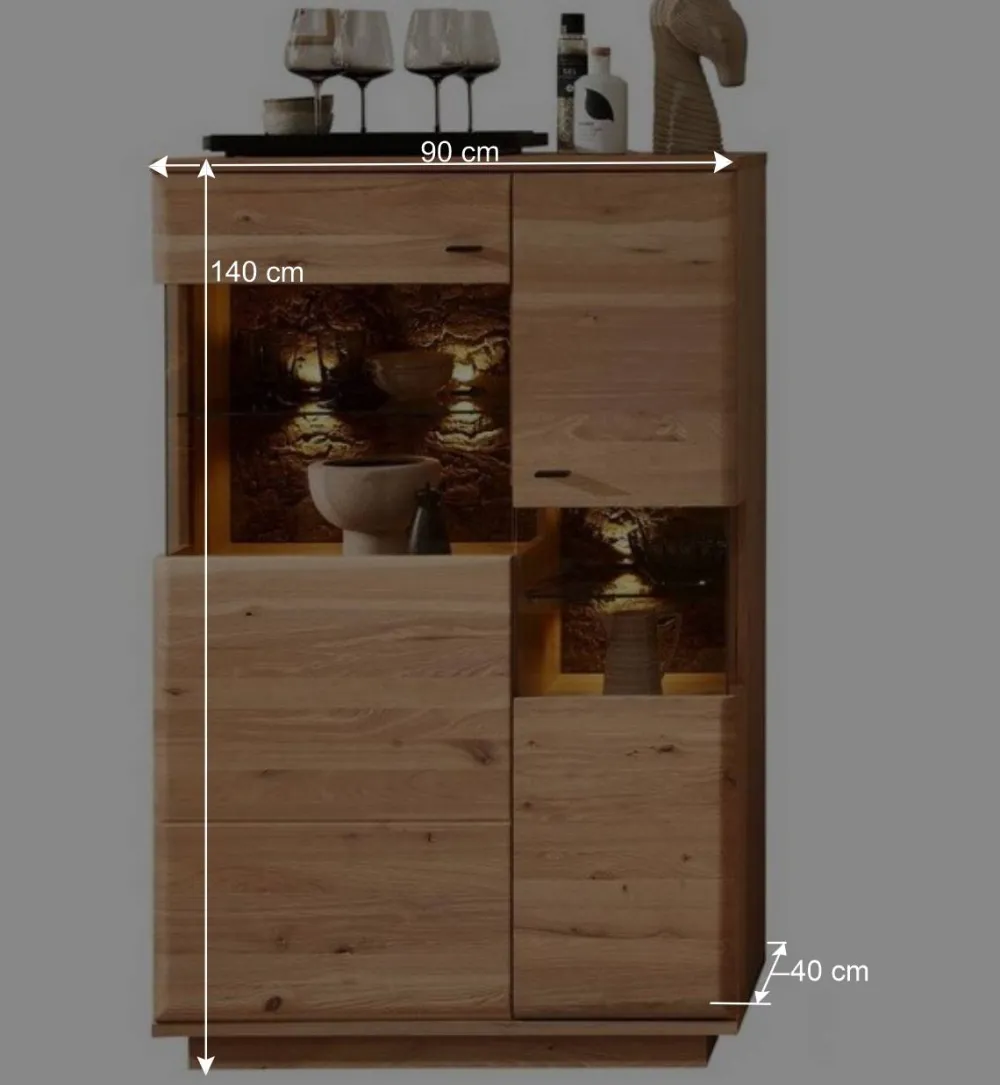 Wohnen Vitrinen|Wohnzimmer-Vitrinen*Highboard in Esche und Wildeiche mit Glas - Cassna