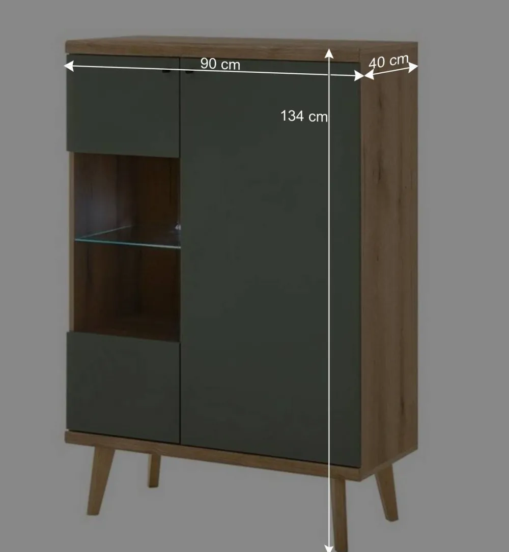 Wohnen Skandinavische Möbel|Küchenschränke*Highboard in Graugrün und Wildeiche - Oliva