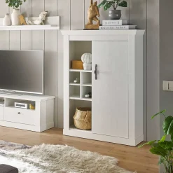 Wohnen Sideboards & Kommoden|Skandinavische Möbel*Highboard in weißer Holzoptik Pinie - Liancos