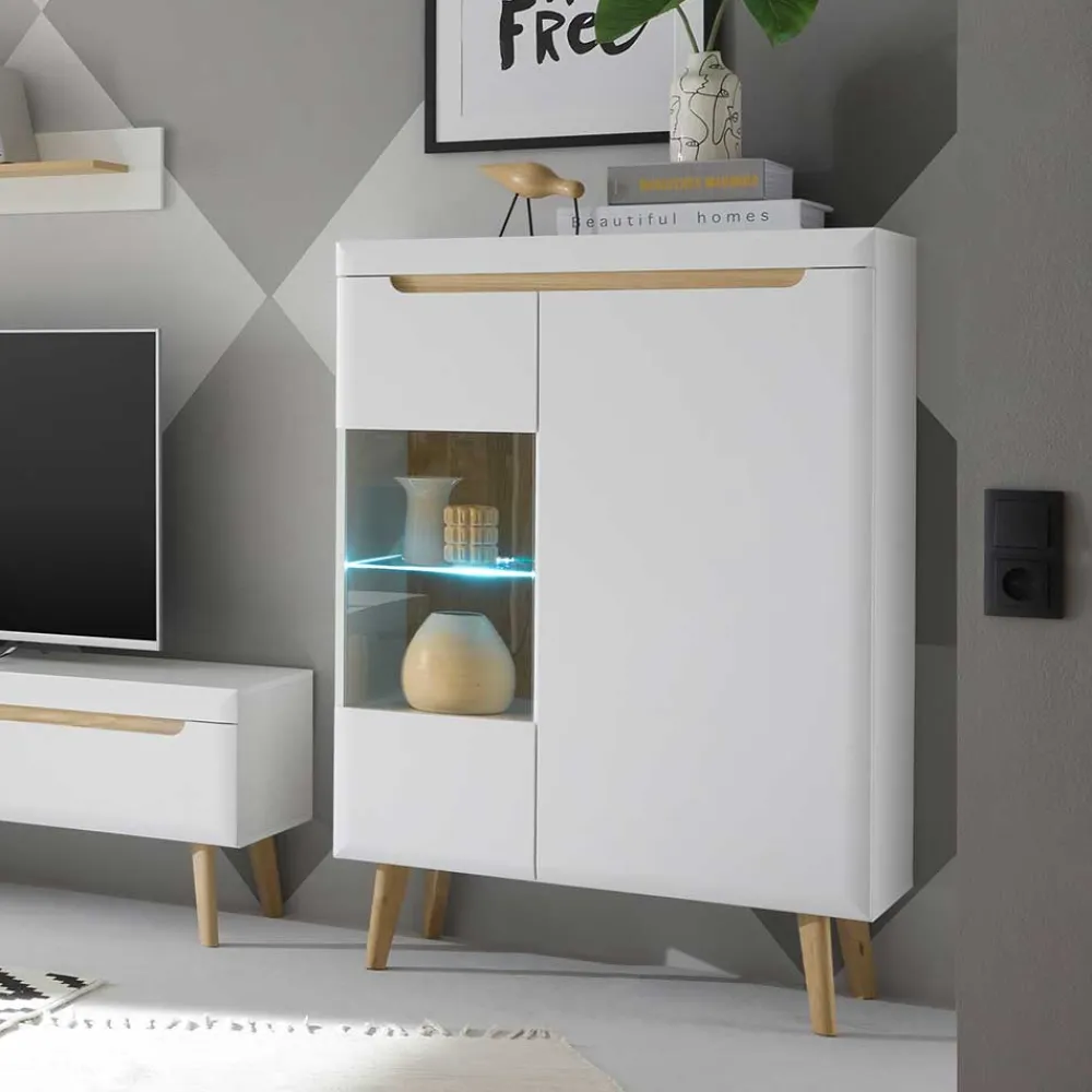 Wohnen Vitrinen|Wohnzimmer-Vitrinen*Highboard mit Glas im Skandi Design - Ginko
