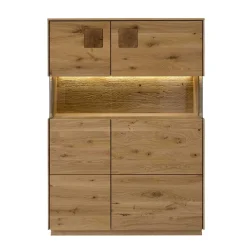 Wohnen Sideboards & Kommoden|Sideboards & Kommoden*Highboard mit Glaseinsatz aus Wildeiche massiv - Millena