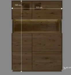 Wohnen Sideboards & Kommoden|Sideboards & Kommoden*Highboard mit Glaseinsatz aus Wildeiche massiv - Millena