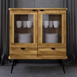 Wohnen Vitrinen|Wohnzimmer-Vitrinen*Highboard mit Glastüren mit zwei Schubladen - Casarius