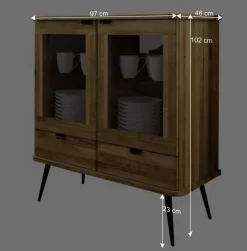 Wohnen Vitrinen|Wohnzimmer-Vitrinen*Highboard mit Glastüren mit zwei Schubladen - Casarius