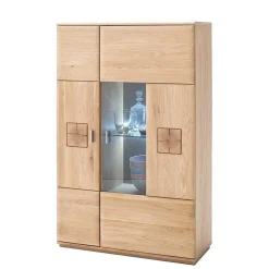 Wohnen Highboard 2-türig mit Glas-Einsatz Pontros in Eiche Bianco teilmassiv