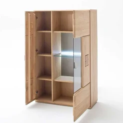 Wohnen Highboard 2-türig mit Glas-Einsatz Pontros in Eiche Bianco teilmassiv