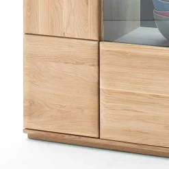 Wohnen Highboard 2-türig mit Glas-Einsatz Pontros in Eiche Bianco teilmassiv