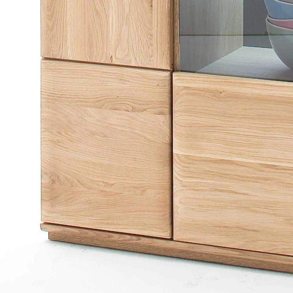 Wohnen Highboard 2-türig mit Glas-Einsatz Pontros in Eiche Bianco teilmassiv